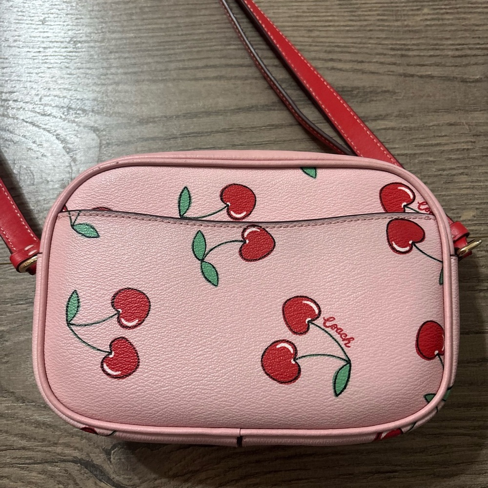 Coach Pink Cherry Print Crossbody Bag with Red Strap - Picture 2 of 4